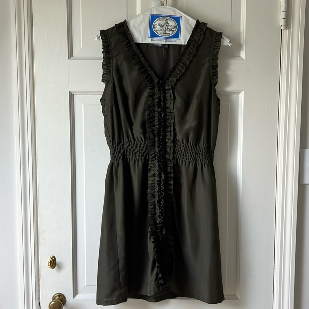 Army dress silky dress, with ruffles on front